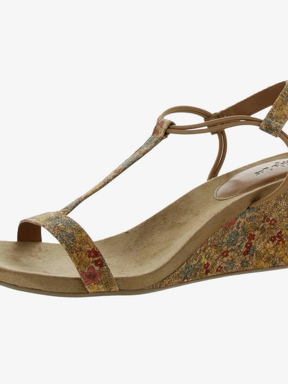 Style & Co. Floral T-Strap Wedge Sandal - Tan Multi